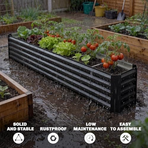 Outsunny Galvanized Raised Garden Bed, 8 x 1.3 x 1.5ft Rectangular Planter Box, Reinforced Outdoor Raised Bed with Open Bottom for Vegetables, Flowers, Herbs, Black — view 3