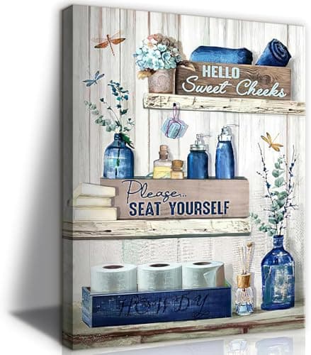 Bathroom Wall Art Canvas Poster Decor Picture For Wall Botanical, Rustic Green, (AA, 30x40 cm, Framed)