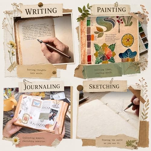 Leather Bound Floral Embossed Journal for Women Men - 200 Pages, 6”X4”(A6), Black - Book of Shadows, Vintage Watercolor Paper, Notebook for Writing, Drawing, Sketchbook By LEATHER VILLAGE — view 4