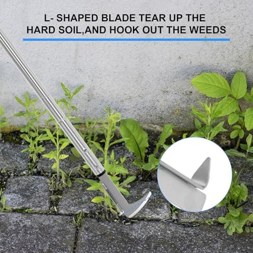 BARAYSTUS Crack Weeder, Stainless Steel Manual Crevice Weeding Tool, Long Handle Weed Grabber Remover, L-Shaped Manual Weeder Puller, Durable Crevice Weeding Tool for Sidewalk Garden Patio Lawn — view 2