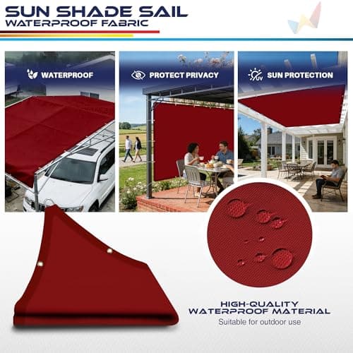 Windscreen4less 15' x 32' Waterproof Sun Shade Sail Straight Edge Outdoor Canopy Cover UV Block for Lawn Patio Backyard Garden Deck Pergola (Red) — view 2