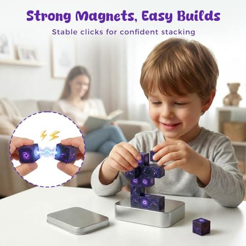 3 otters Travel Magnetic Blocks, 12PCS STEM Building Cubes with Metal Storage Tin Montessori Learning for Kids, Pocket-Sized Toddler Quiet Toys for Trip Airplane Essentials — view 3