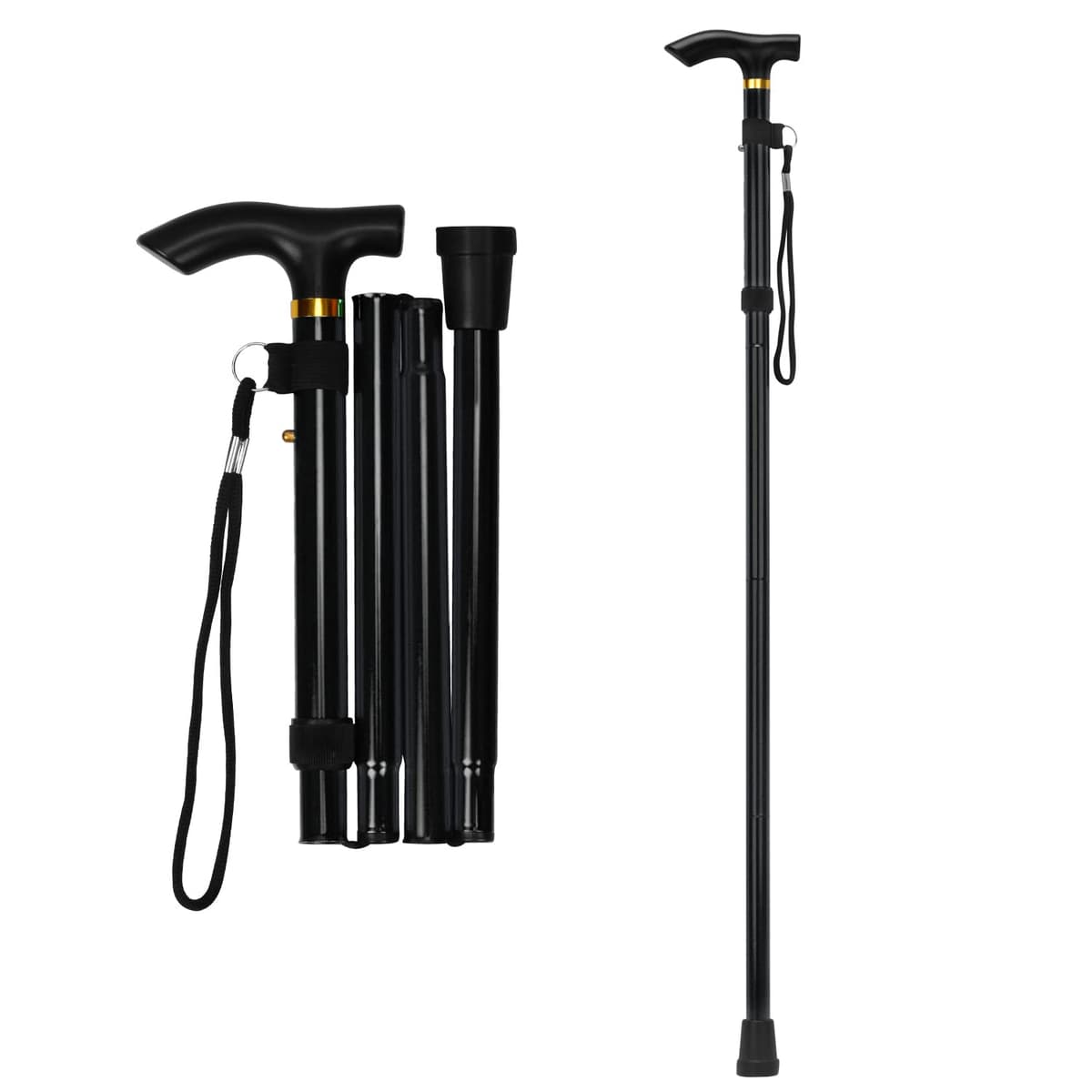 supregear Bastón Plegable, 5 Niveles de Altura Ajustable, Ligero y Portátil para Viaje, Mango en T y Pulsera, Extensible para Personas Mayores y Adultos con Discapacidad