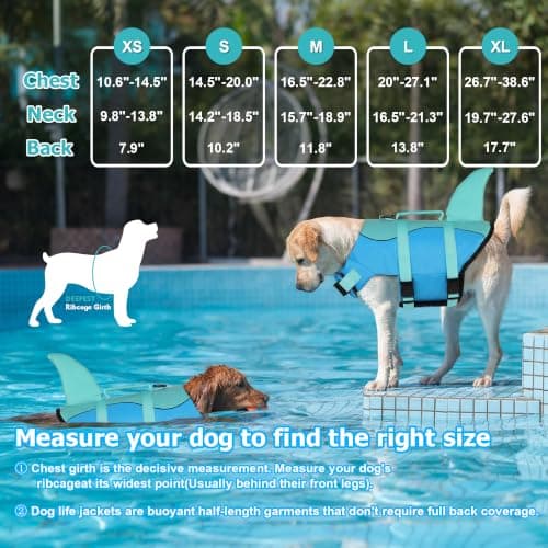 Dogcheer Dog Life Jacket, Cute Shark Dog Life Vest for Swimming Boating with Superior Buoyancy and Rescue Handle, Adjustable Puppy Floating Swim Vest for Small Medium Large Dogs - Pool Blue, S