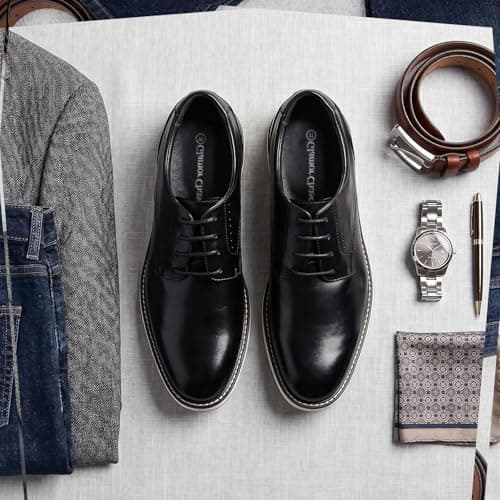 Men's Casual Dress Shoes Comfortable Business Casual Dress Sneakers for Men Lightweight Oxford Derby Shoes for Work Office Standing All Day Walking（Black+Brown）,Black,12 — view 2
