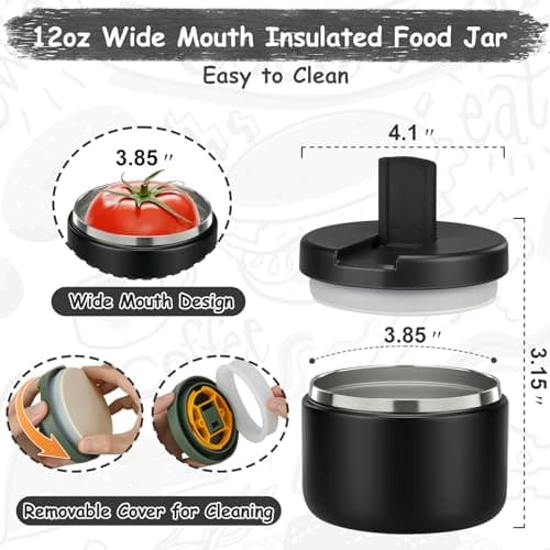 Pawtong 12oz Insulated Vacuum Food Jar with Buckle Lid Wide Mouth Soup Thermo for Hot Food Kids Leakproof Stainless Steel Lunch Container- Black- 1Pack — view 2