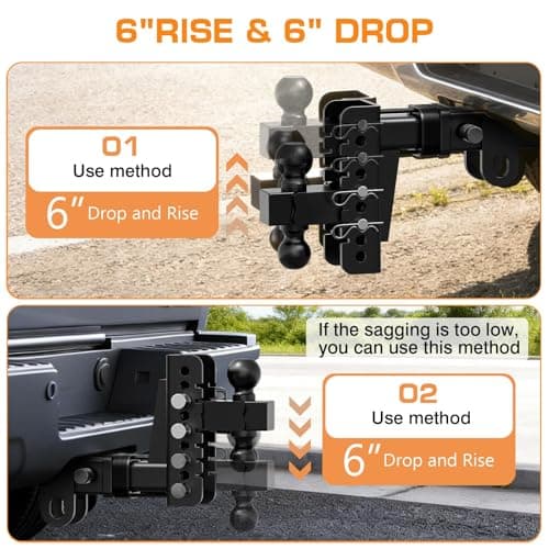 Vullteeon Adjustable Trailer Hitch, Drop Hitch for 2 Inch Receiver, 6" Drop/Rise, (2" & 2-5/16") Ball Hitch for Truck, 20000 LBS GTW, Slot-Fit & Anti-Rattle Design Trailer Hitches, Anti-Theft Pin — view 2