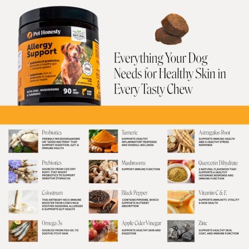 Dog Allergy Relief Immunity Chews - Paw Licking, Itching & Seasonal Allergies - with Colostrum, Probiotics, Turmeric & Salmon Oil - Vet Recommended Anti-Itch Supplement for Dogs (Salmon, 90 Ct) — view 3