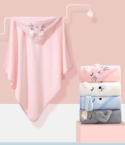 Baby Hooded Towel - Super Absorbent, Natural Baby Towel, Soft Coral Fleece Bath Towel, Suitable for Boys and Girls (Gray-31.5inch) — view 3