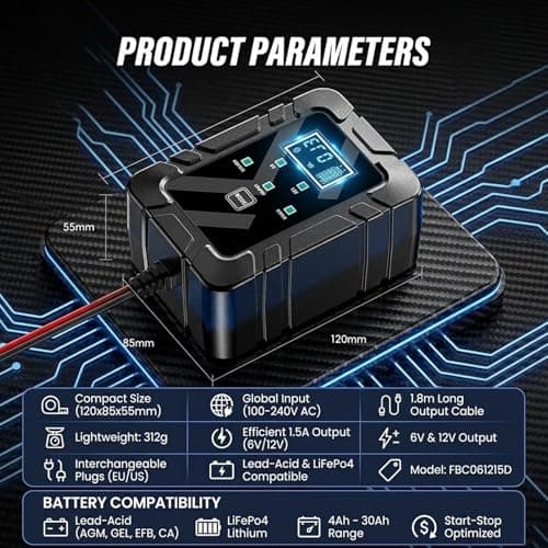 6v 12v smart Automatic Battery Charger Intelligent Recognition Pulse desulfator for rv Truck car Motorcycle Marine trickle maintainer Repairer with led Display Sensor Accessories(All) — view 5