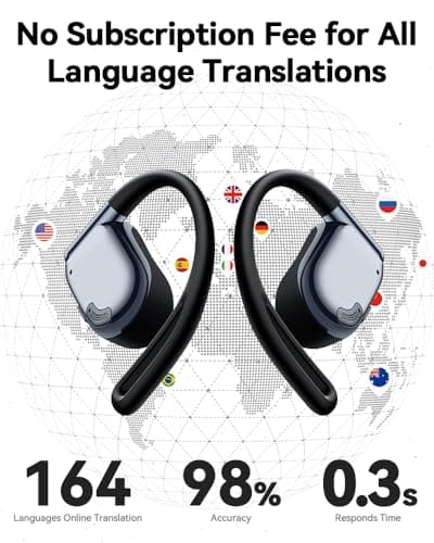 Translation Earbuds Real Time 164 Languages AI Translator Ear Buds 90H Playtime Bluetooth Translating Earbuds with LED Display AI Headphones Audifonos Traductores for Travel Business Learning Black