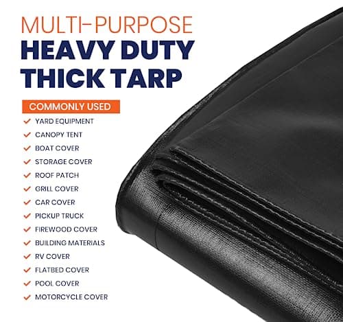 Tarpco Safety Extra Heavy Duty 14 Mil Tarp Cover, Waterproof, UV Resistant, Rip and Tear Proof, Poly Tarpaulin with Reinforced Edges for Roof, Camping, Patio, Pool, Boat (Black 20′ X 35′) — view 3