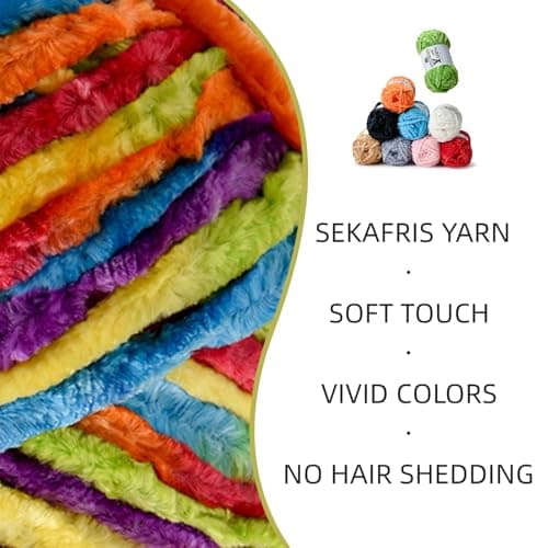 Plush Chenille Chunky Yarn - Fluffy Velvet Yarns Crochet for Blanket Knitting and Crocheting - Soft Baby Yarn for Crocheting - Amigurumi Crochet Yarns 100g (87yds) (Rainbow)