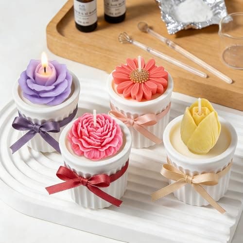 ZQYSING Flower Candle Molds Set, 3D Rose, Daisy, Peony, Tulips Floral Molds