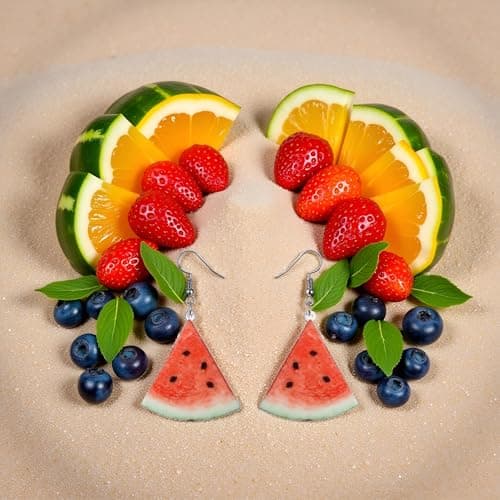 A Pair of Red Watermelons Fashion Creative Acrylic Fruit Earrings Trendy Realistic Food Dangle Earring Women Fun Coconut Watermelon Multicolor for Women Gift Jewelry,Clothing, Shoes and Jewelry — view 3