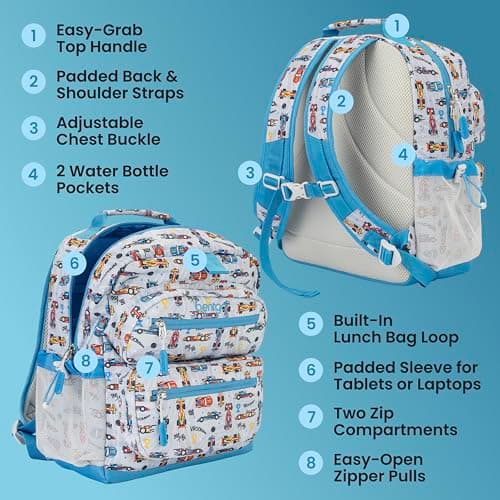 Bentgo Kids Print Backpack - Lightweight 14” Backpack for School, Travel & Daycare, Ideal for Ages 4+, Durable & Water-Resistant, Roomy Interior, & Loop for Lunch Bag (NEW Race Cars) — view 4
