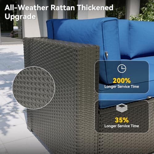 Aoxun Patio Furniture Set with Fire Pit Table, 8 Piece Outdoor Sectional Sofas, Wicker Rattan Outdoor Furniture with Thickened Cushion for Backyard, Garden Navy Blue — view 3