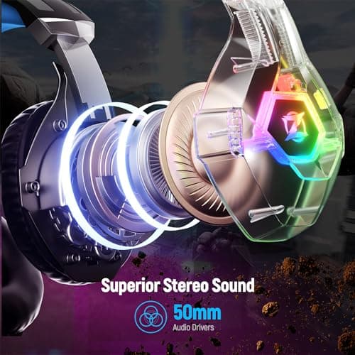 Ozeino Gaming Headset for Ps5 Ps4 PC, Over Ear Gaming Headphones with Noise Cancelling Microphone RGB Light, Deep Bass Stereo Sound Headset for Xbox Series X/S, Switch, Laptop, Mac, Phone — view 2