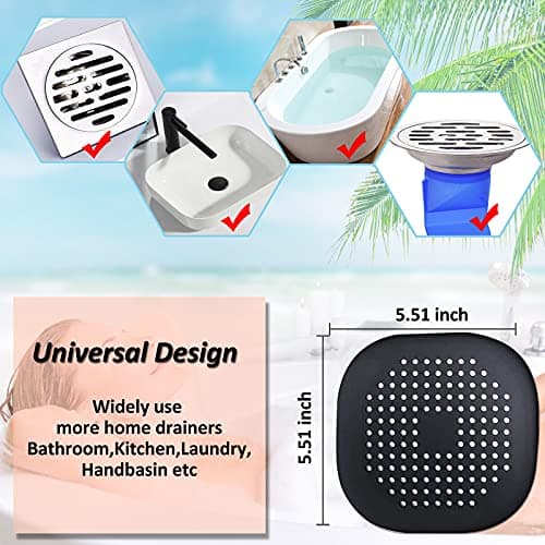 Bovinde Hair Drain Catcher,Square Cover for Shower 2 Pack (Black) — view 4