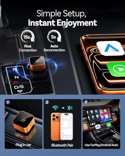 2026 Aimoon Mini Wireless CarPlay Adapter Upgrade Wired to Wireless for CarPlay & Android Auto Plug and Play Fast Auto-Reconnect Stable Control Zero Delay Car Play for iPhone iOS 10+ Android 11+ — view 4