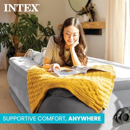 Intex 67765ED Dura-Beam Deluxe Comfort-Plush Mid-Rise Air Mattress : Fiber-Tech – Twin Size – Built-in Electric Pump – 13in Bed Height – 300lb Weight Capacity — view 2