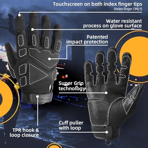 Seibertron Patented S.O.L.A.G 2.0 Index Finger Tip Touchscreen Tactical Sports Water Resistant Impact Gloves Also fit Airsoft Hunting Hiking Riding Cycling Motorcycle Climbing Full Finger Black XL — view 3