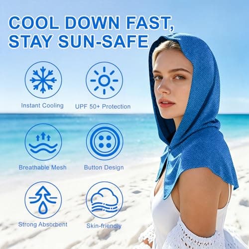 SECVOY 1 Pack Cooling Hoodie Towels for Neck and Face, UPF 50 Sun Protection & Instant Cooling Towels for Hot Weather, Soft Breathable Towel for Work Out, Sport, Gym, Camping & More Activities — view 2