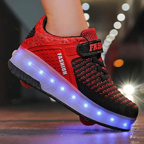 Ufatansy Roller Shoes Girls Boys Sneakers Roller Skate Shoes Kids Skateboarding Shoes USB Charging Light Up Wheels Skates(13 M US=31CN,Red) — view 6