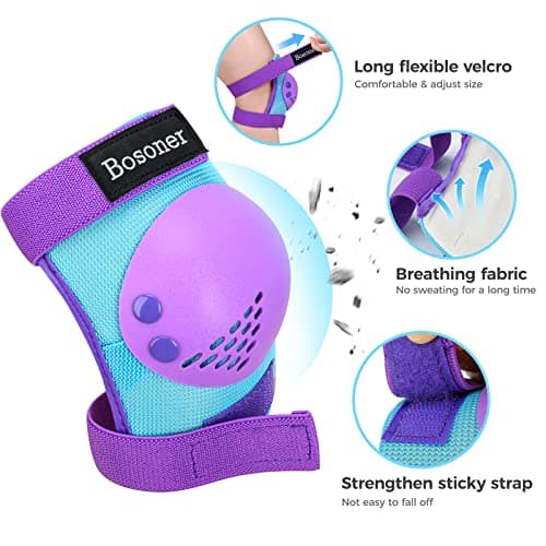 Kids/Youth Knee Pad Elbow Pads Guards Protective Gear Set for Rollerblade Roller Skates Cycling BMX Bike Skateboard Inline Skatings Scooter Riding Sports (A-Blue/Purple, Small (3-7 Years)) — view 2