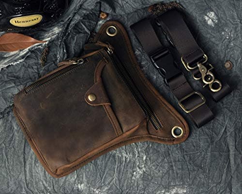 Le'aokuu Mens Genuine Leather Riding Hip Bum Waist Pack Drop Leg Cross Over Bag (0 Dark Brown) — view 3