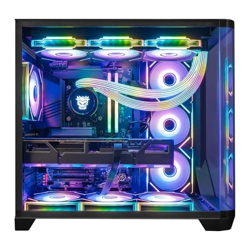 HYPER CYBER Quantum Gaming PC Desktop Computer, AMD Ryzen 7 7800X3D, Radeon RX 9060 XT, 64GB DDR5, 1TB SSD, 360 LCD Liquid Cooler, Windows 11 Home, RGB Lighting, Ready to Use — view 4