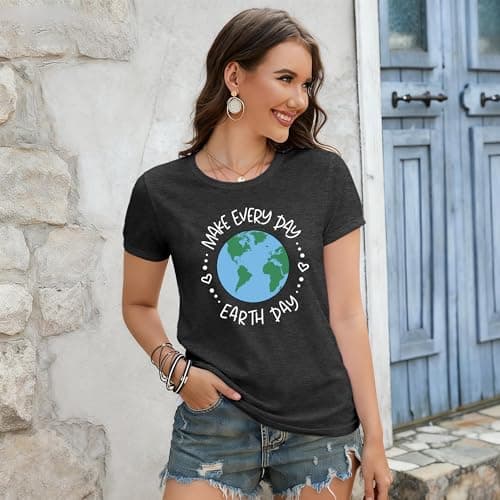 CONTEKK Womens Make Every Day Earth Day T Shirt Earth Day Graphic Tee Save The Planet Environmental Shirt Grey — view 3