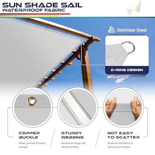 Windscreen4less 10' x 20' Waterproof Sun Shade Sail Straight Edge Outdoor Canopy Cover UV Block for Lawn Patio Backyard Garden Deck Pergola (Light Gray) — view 3