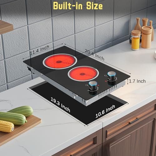 2 Burner Electric Cooktop, 12 Inch Electric Stove Top, 120V Stove Top Burner Knob Control, 2000W Countertop Stove with Timer, 9 Heating Levels, Overheat Protection, High-Temp Alarm Pladeca — view 5
