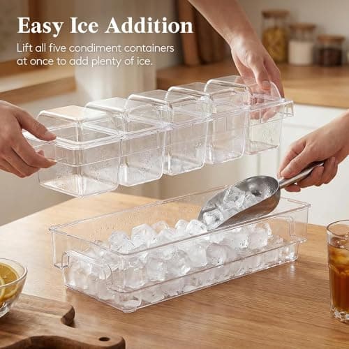 Lifewit Chilled Condiment Containers with Lids, Plastic Taco Bar Serving Set for Party with 5 Containers, Ice Garnish Tray for Mimosa Bar Supplies, Clear Serving Platter for Fruit, Salad, Snack — view 3