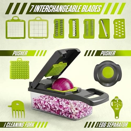 Zelkone 16-in-1 Vegetable Chopper Mandoline Slicer with Container, Food Processor, Food Chopper, Onion Chopper, Veggie Cutter for Salad, Potato Cutter, French Fry Cutter, Kitchen Gadgets & Accessories
