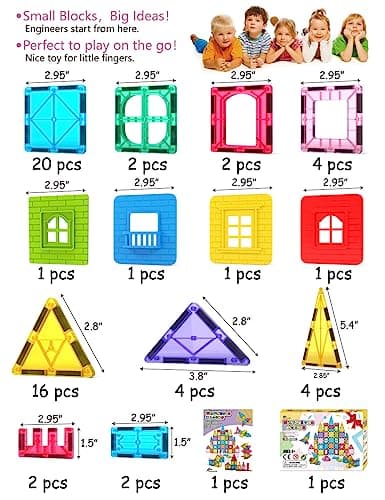 Jasonwell Magnetic Tiles Kids Magnetic Blocks 60PCS Building Sets 3D Magnet Toys Preschool Educational Construction STEM Toy Christmas Birthday Gifts for Toddlers Boys Girls 3 4 5 6 7 8 9 + Year Old — view 3