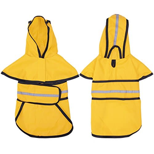 HDE Dog Raincoat Jacket Reflective Adjustable Hooded Pet Poncho Rain Coat with Leash Hole for Small to X-Large Dogs Yellow - L — view 2