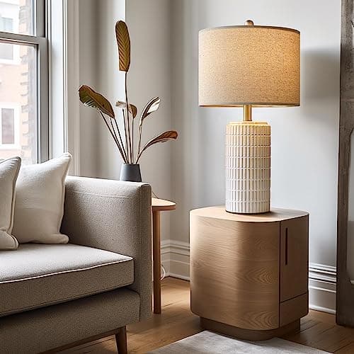 PoKat 23" Modern Ceramic Table Lamp Set of 2 for Living Room White Desk Lamps for Bedroom Farmhouse Bedside Nightstand Lamp House Warming Gifts New Home Decor End Table Lamps Gifts for Women Mom Beige — view 4