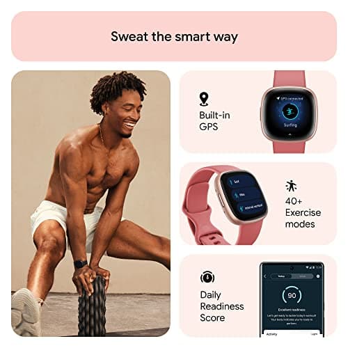 Google Fitbit Versa 4 Fitness Smartwatch with Daily Readiness, Gps, 24/7 Heart Rate, 40+ Exercise Modes, Sleep Tracking and More, Pink Sand/copper Rose, One Size (S and L Bands Included)