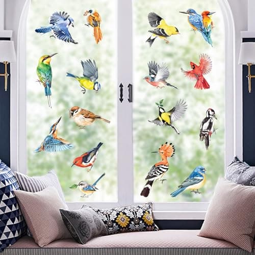 decalmile Spring Summer Birds Double Sided Window Clings Hummingbird Parrot Window Decals Anti-Collision Glass Window Doors Window Stickers - Set of 17 Birds — view 2