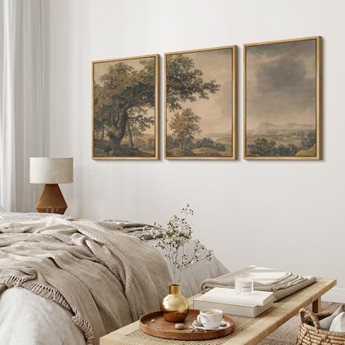 MUDECOR Framed Wall Art Print Set Vintage Landscape Rustic Tree and Mountain View Illustrations Decorative Colorful for Living Room, Bedroom, Office - 24"x36"x3 Natural — view 2