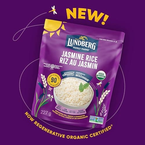 Lundberg Organic White Jasmine Rice - Microwave Ready in 90 Seconds, Regenerative Organic Rice, Gluten Free, Low Sodium, 227g Pouch — view 4