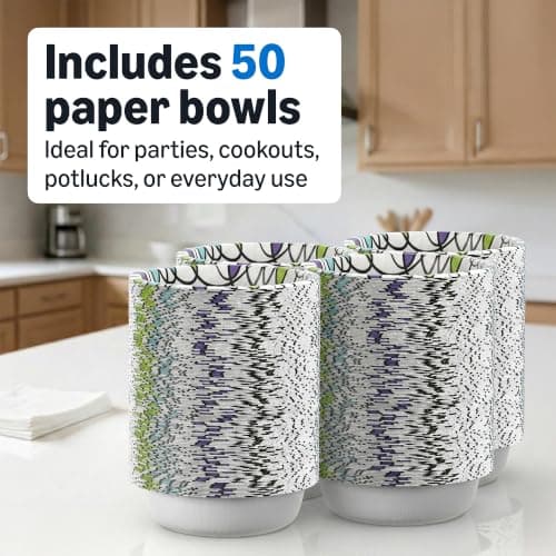 Amazon Basics Ultra Disposable Paper Bowls, 20 Oz, Microwave Safe, Soak Proof, Strong & Sturdy, White, 50 Count, Packaging May Vary — view 4