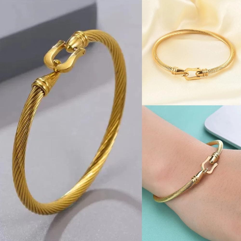 NEKVFO 18K Gold Plated Love Bracelet Set, Zircon Adjustable Bracelet Horseshoe Buckle Cable Bracelet, 3-Piece Women's Stackable Gold Bracelet Jewelry Set — view 5