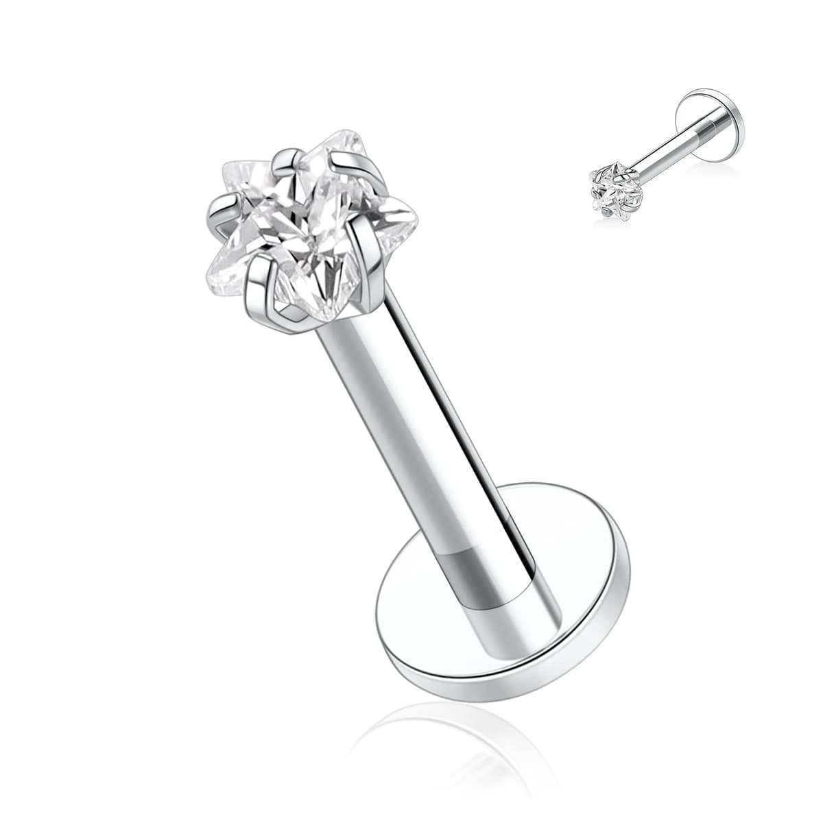 hengkaixuan 16G Titanium Labret Studs - Internally Threaded Flatback - Unisex - Silver - Piercing Jewellery — view 11
