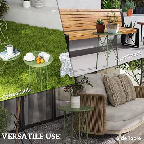 Outsunny 15.7" Round Garden Table with Floral Cut-Out, Steel Balcony Side Bistro Coffee Table, Outdoor Furniture with Adjustable Feet for Patio Garden, Green — view 6