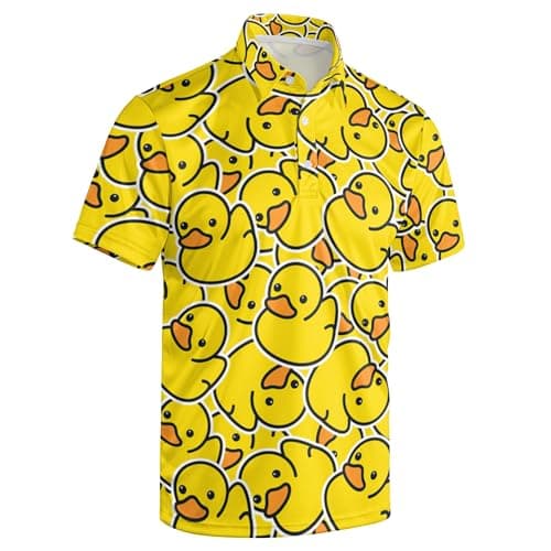 Mens 80s Golf Shirt Dry Fit Performance Short Sleeve Print Shirts Funny 90s Golf Shirts for Men, Yellow Duck, Large — view 5