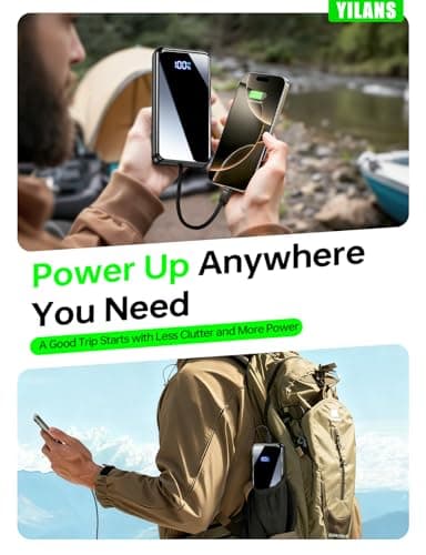 Portable Charger,50000mAh Power Bank Built-in Cable, 22.5W PD USB C In & Out Fast Charging, External Battery Pack with 6 Output & 2 Input, Travel Camping Essential for iPhone 17/16/15/14/13/12(Onyx) — view 4