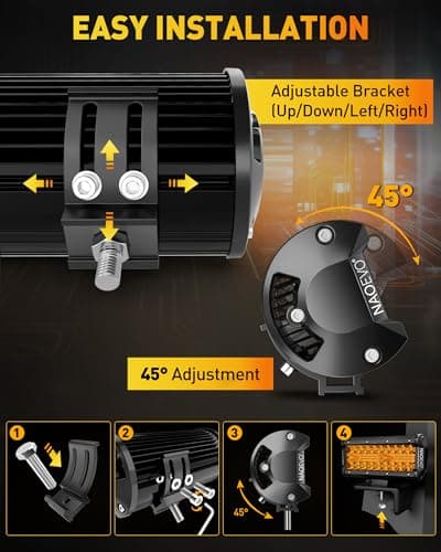 NAOEVO 7 inch LED Light Bar, 240W 24,000LM Offroad Fog/Driving Lights LED Pods with Spot Flood Combo Beam, Waterproof LED Work Lights for Truck Boat UTV ATV, 2 Pack (Amber) — view 5